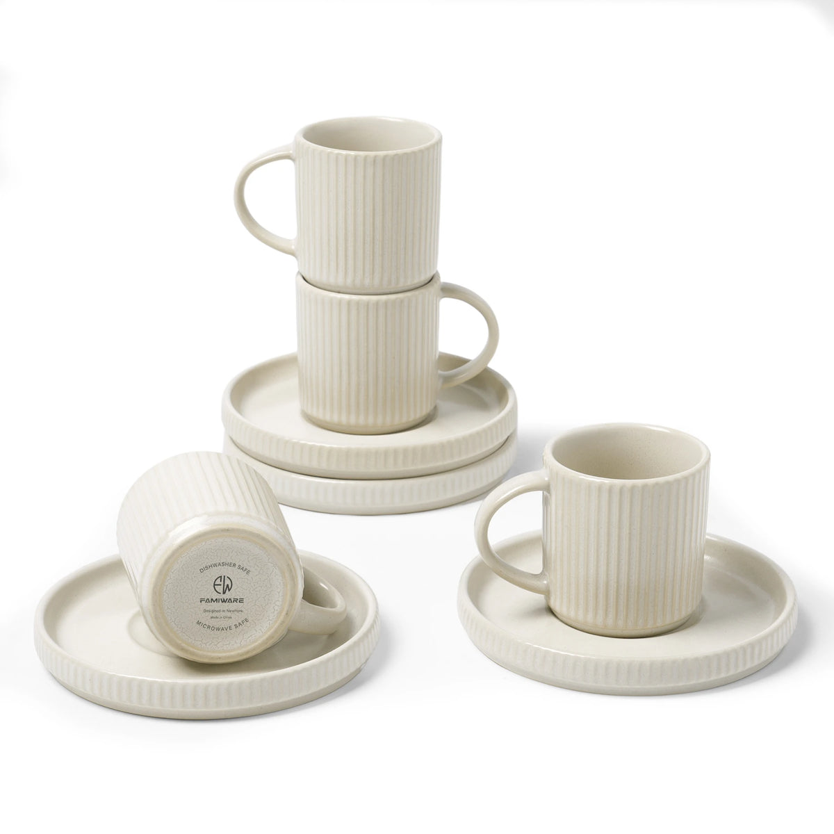 Famiware Star Ceramic Espresso Cups and Saucers, Set of 4