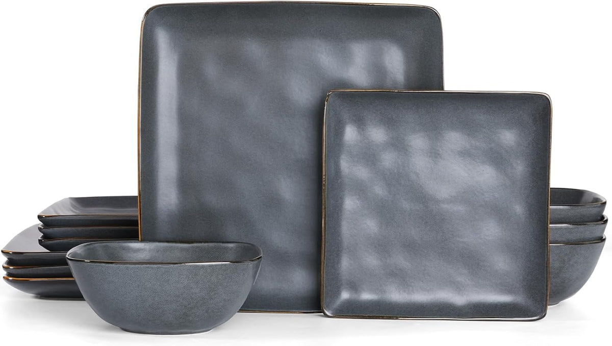 Famiware Ocean Square 12-Piece Stoneware Dinnerware Set, Service for 4