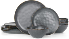 Famiware Ocean Round 12-Piece Stoneware Dinnerware Set, Service for 4
