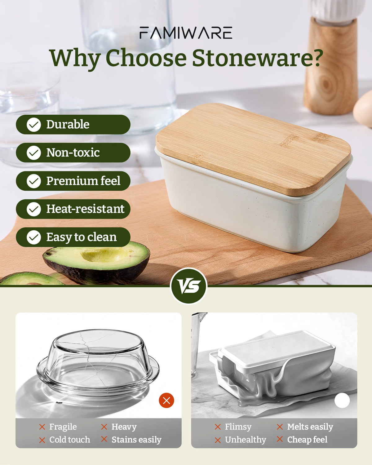 Famiware Milkyway Ceramic Butter Dish with Bamboo Lid