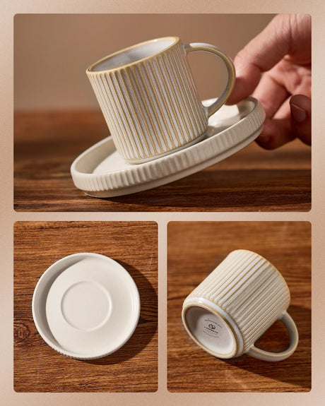 Famiware Star Ceramic Espresso Cups and Saucers, Set of 4