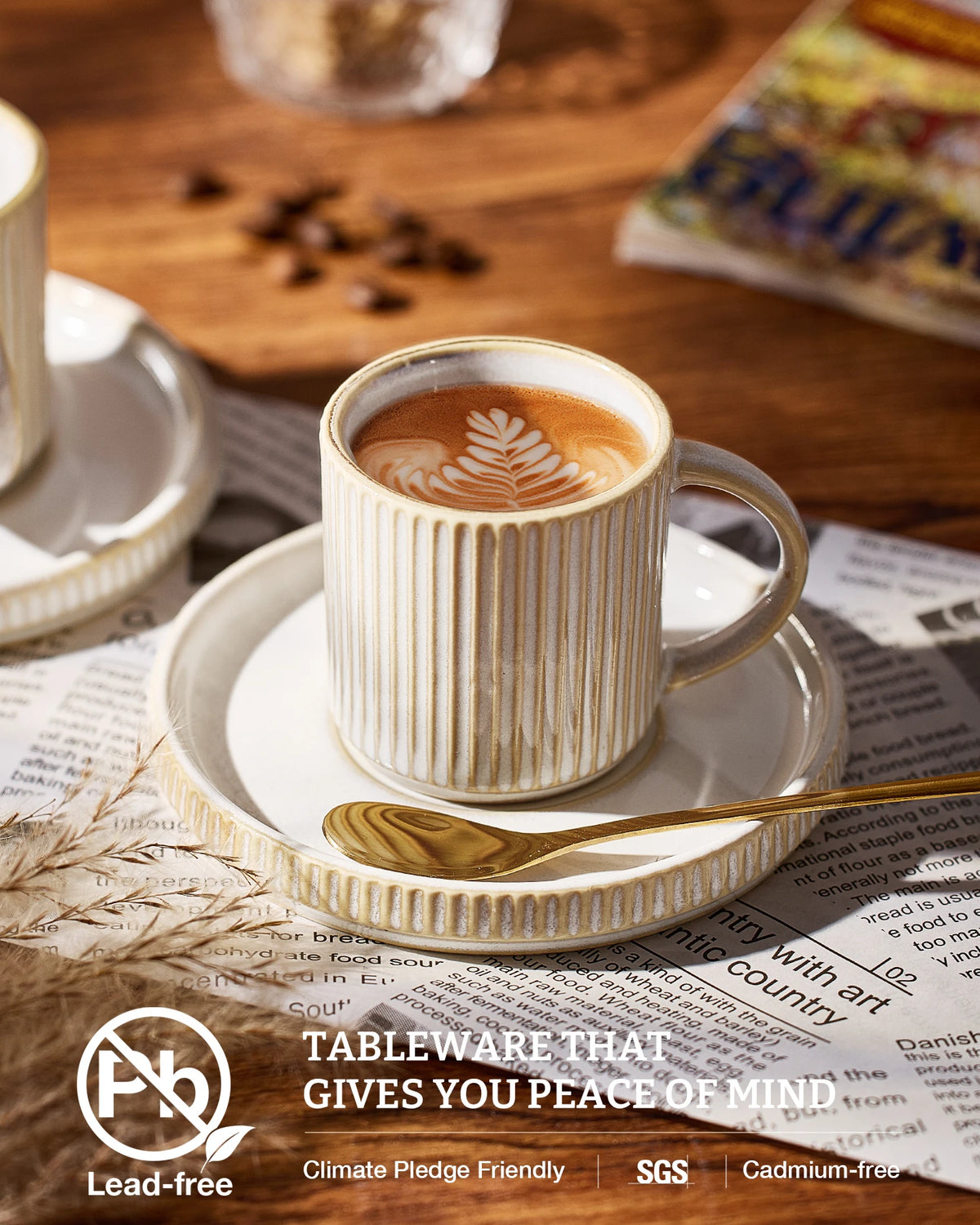 Famiware Star Ceramic Espresso Cups and Saucers, Set of 4