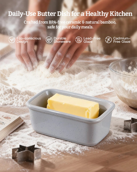 Mantequillera de cerámica Famiware Milkyway con tapa de bambú