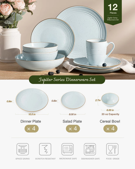 Vajilla Famiware Jupiter de gres de 12 piezas, servicio para 4 personas