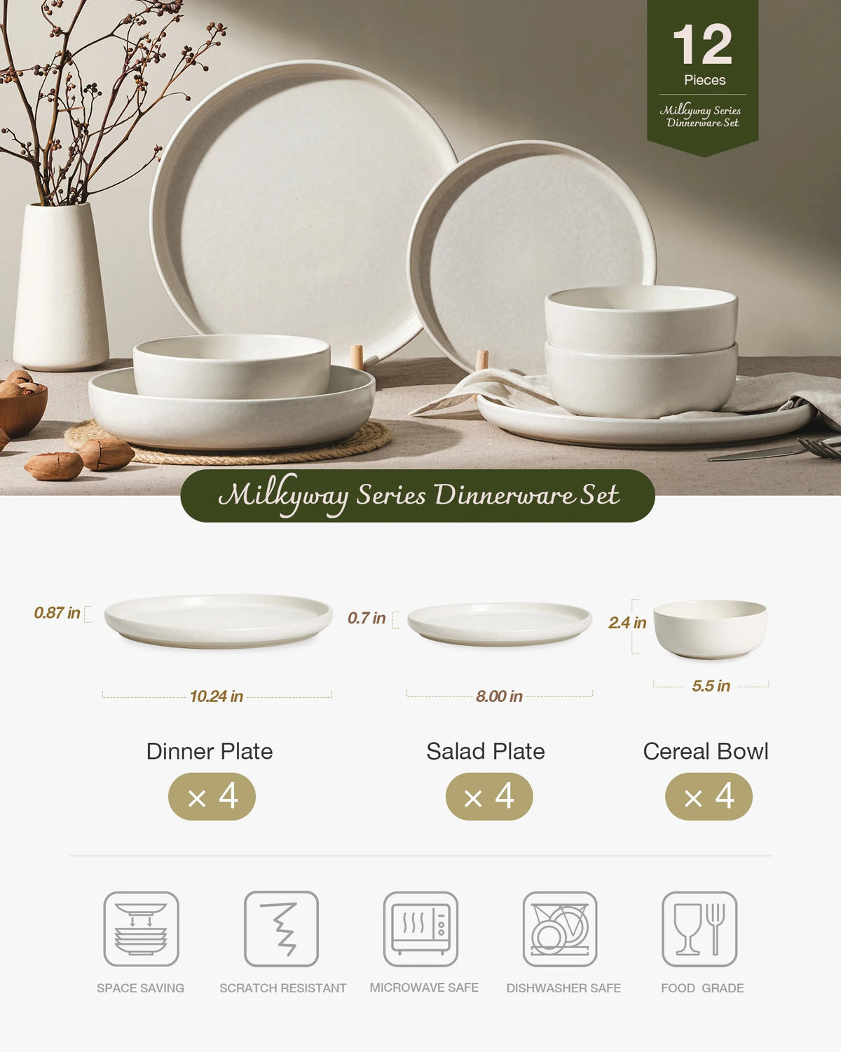 Famiware Milkyway Reactive 12-Piece Stoneware Dinnerware Set, Service for 4