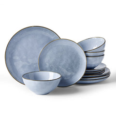 Famiware Ocean Round 12-Piece Stoneware Dinnerware Set, Service for 4
