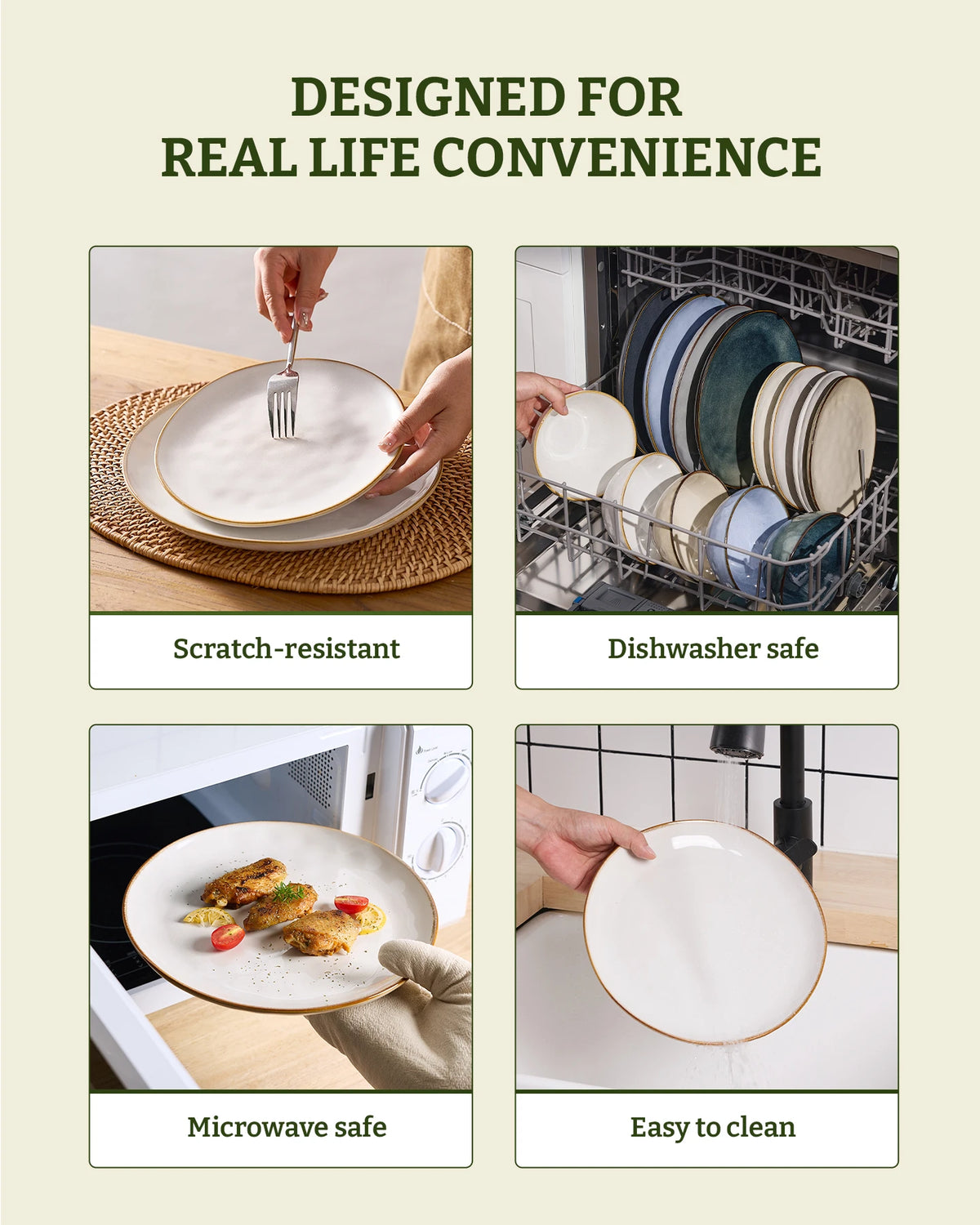 Famiware Ocean Round 12-Piece Stoneware Dinnerware Set, Service for 4