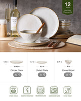 Famiware Ocean Round 12-Piece Stoneware Dinnerware Set, Service for 4