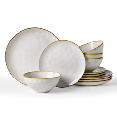 Famiware Ocean Round 12-Piece Stoneware Dinnerware Set, Service for 4
