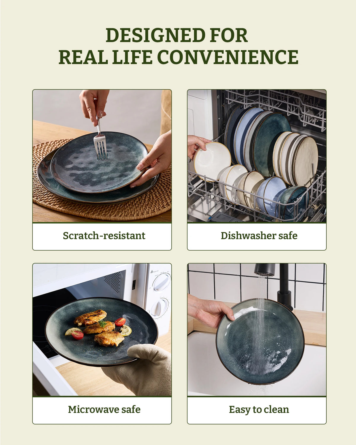 Famiware Ocean Round 12-Piece Stoneware Dinnerware Set, Service for 4