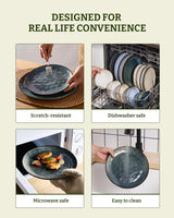 Famiware Ocean Round 12-Piece Stoneware Dinnerware Set, Service for 4