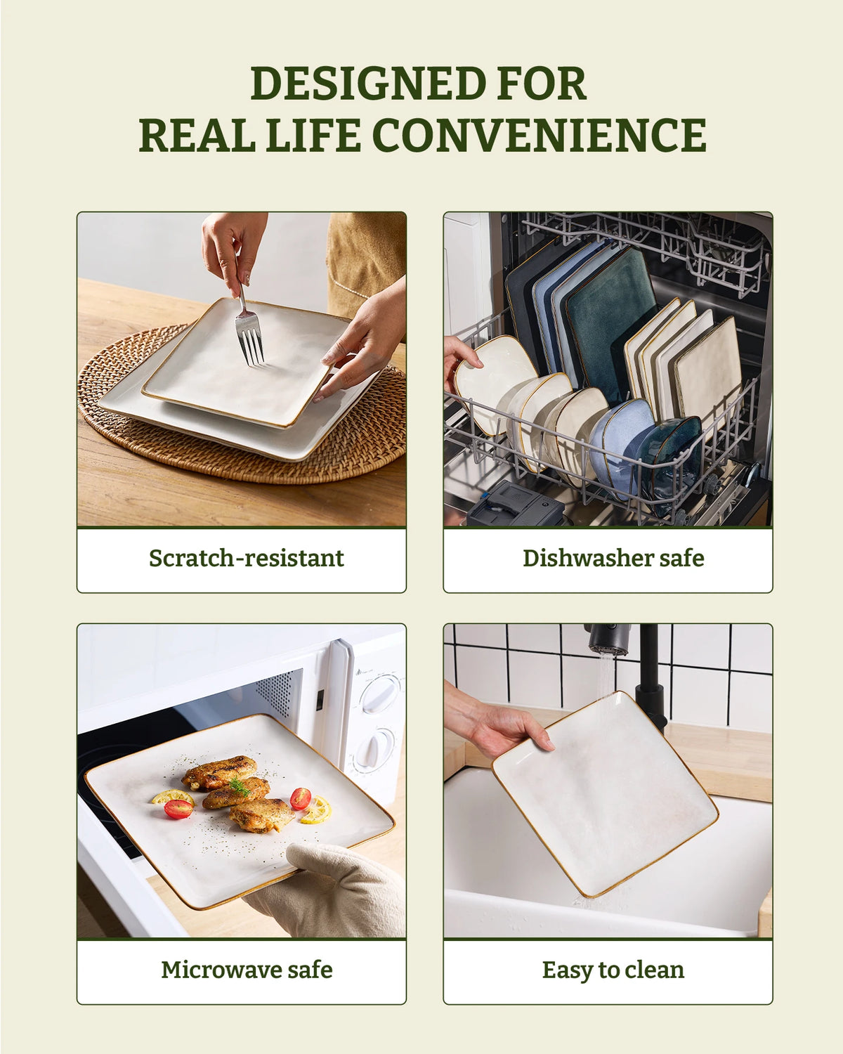 Famiware Ocean Square 12-Piece Stoneware Dinnerware Set, Service for 4