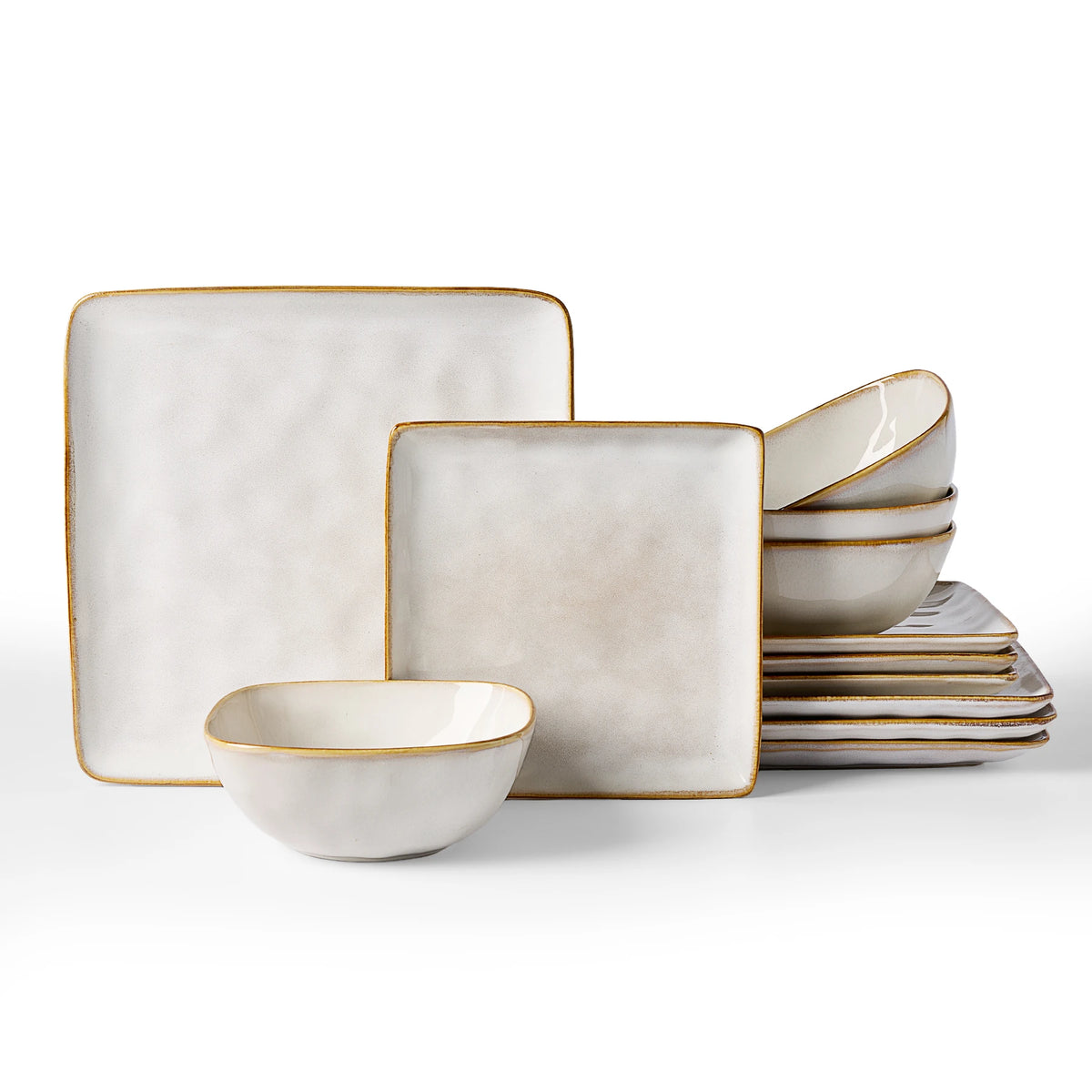 Famiware Ocean Square 12-Piece Stoneware Dinnerware Set, Service for 4