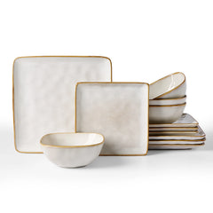 Famiware Ocean Square 12-Piece Stoneware Dinnerware Set, Service for 4