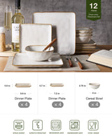 Famiware Ocean Square 12-Piece Stoneware Dinnerware Set, Service for 4