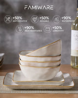 Famiware Ocean Square 12-Piece Stoneware Dinnerware Set, Service for 4