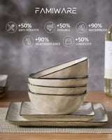 Famiware Ocean Square 12-Piece Stoneware Dinnerware Set, Service for 4