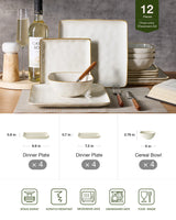 Famiware Ocean Square 12-Piece Stoneware Dinnerware Set, Service for 4