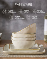 Famiware Ocean Square 12-Piece Stoneware Dinnerware Set, Service for 4