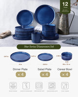 Famiware Star 12-Piece Stoneware Dinnerware Set, Service for 4