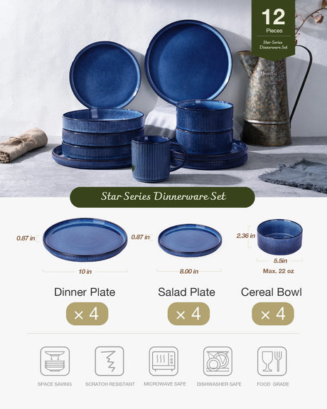 Vajilla de gres Famiware Star de 12 piezas, servicio para 4