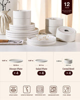 Famiware Star 12-Piece Porcelain Dinnerware Set, Service for 4