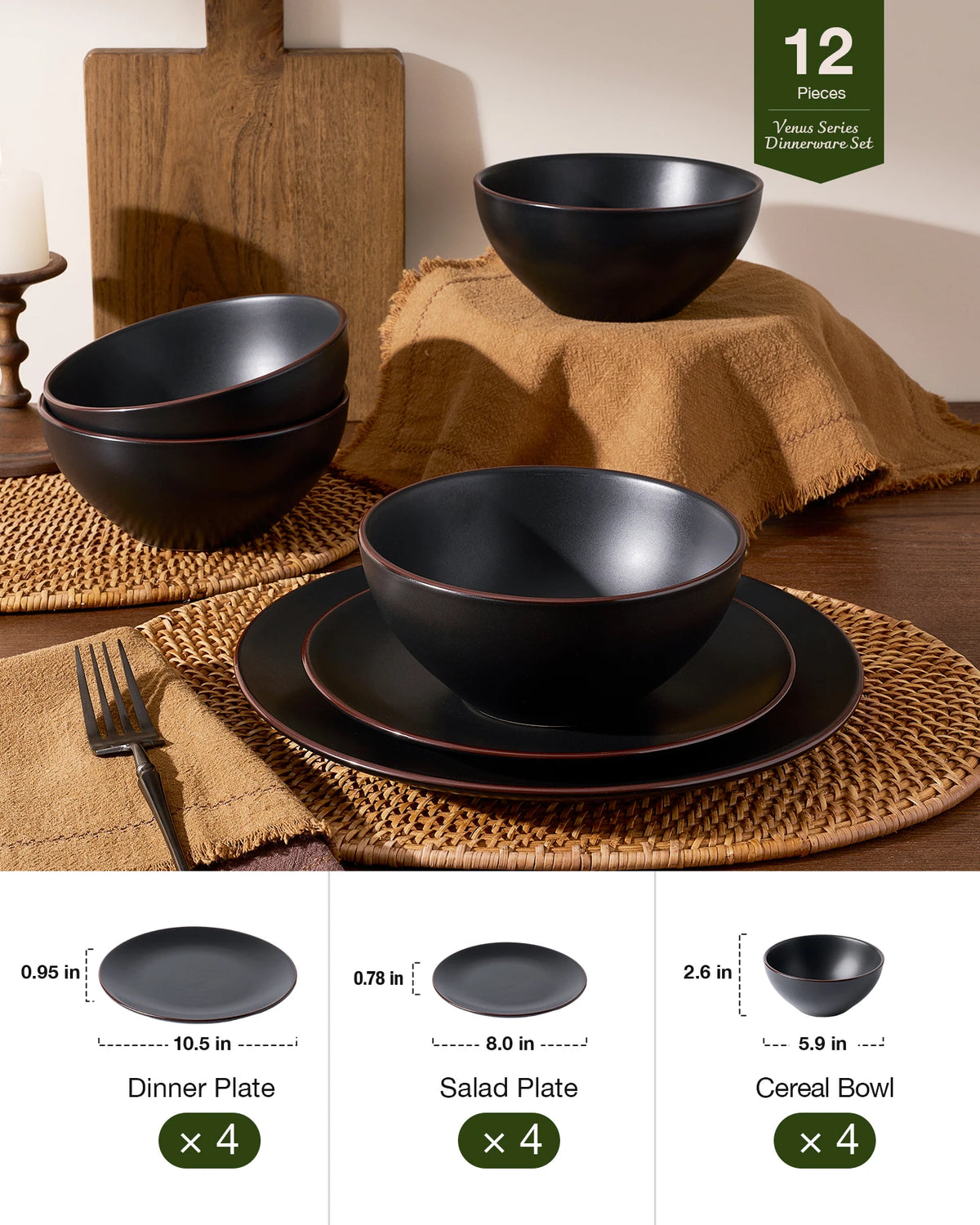 Famiware Venus 12-Piece Stoneware Dinnerware Set, Service for 4