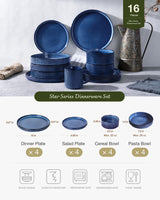 Juego de vajilla Famiware Star de gres de 16 piezas con cuencos para pasta, servicio para 4