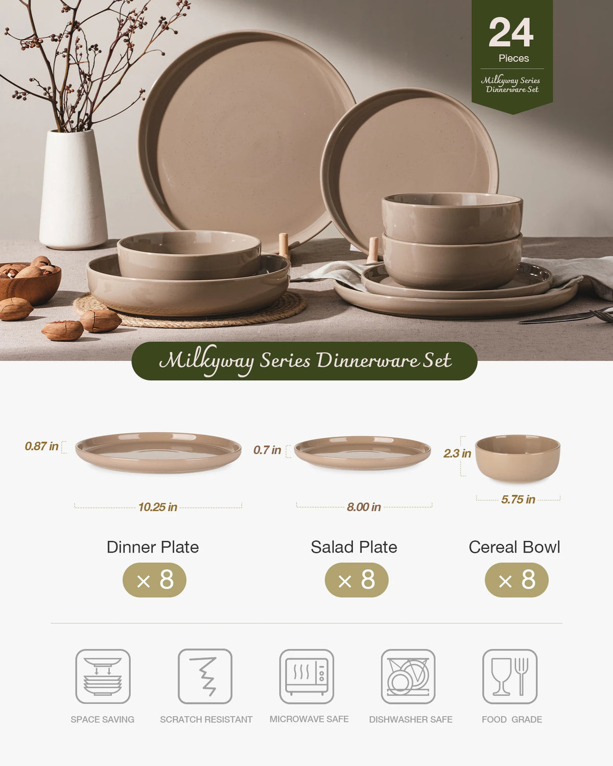 Vajilla de gres Famiware Milkyway de 24 piezas, servicio para 8