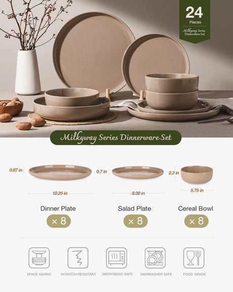 Vajilla de gres Famiware Milkyway de 24 piezas, servicio para 8