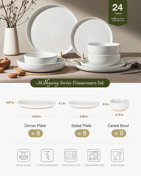 Vajilla de gres Famiware Milkyway de 24 piezas, servicio para 8