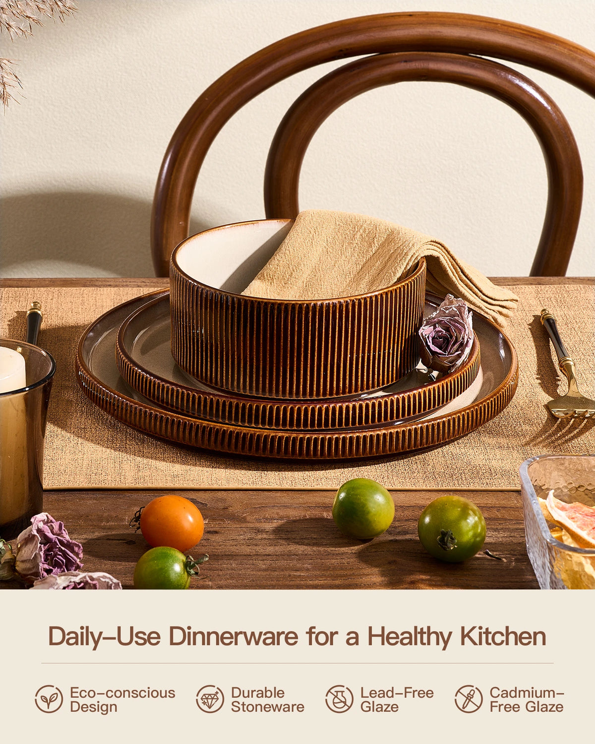 Famiware Star Colorblock 24-Piece Stoneware Dinnerware Set, Service for 8