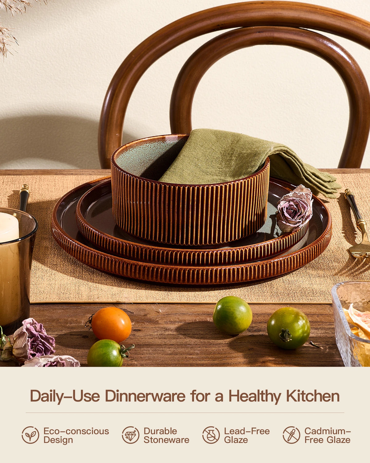 Famiware Star Colorblock 24-Piece Stoneware Dinnerware Set, Service for 8