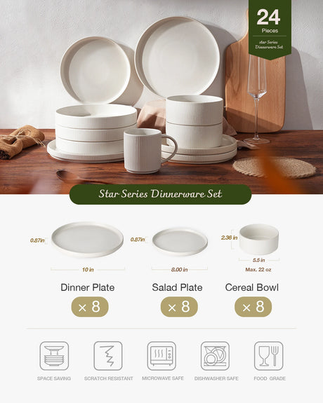 Vajilla de gres Famiware Star de 24 piezas, servicio para 8