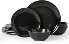 Famiware Aegean 12-Piece Stoneware Dinnerware Set, Service for 4 - Black Coffee - image 1