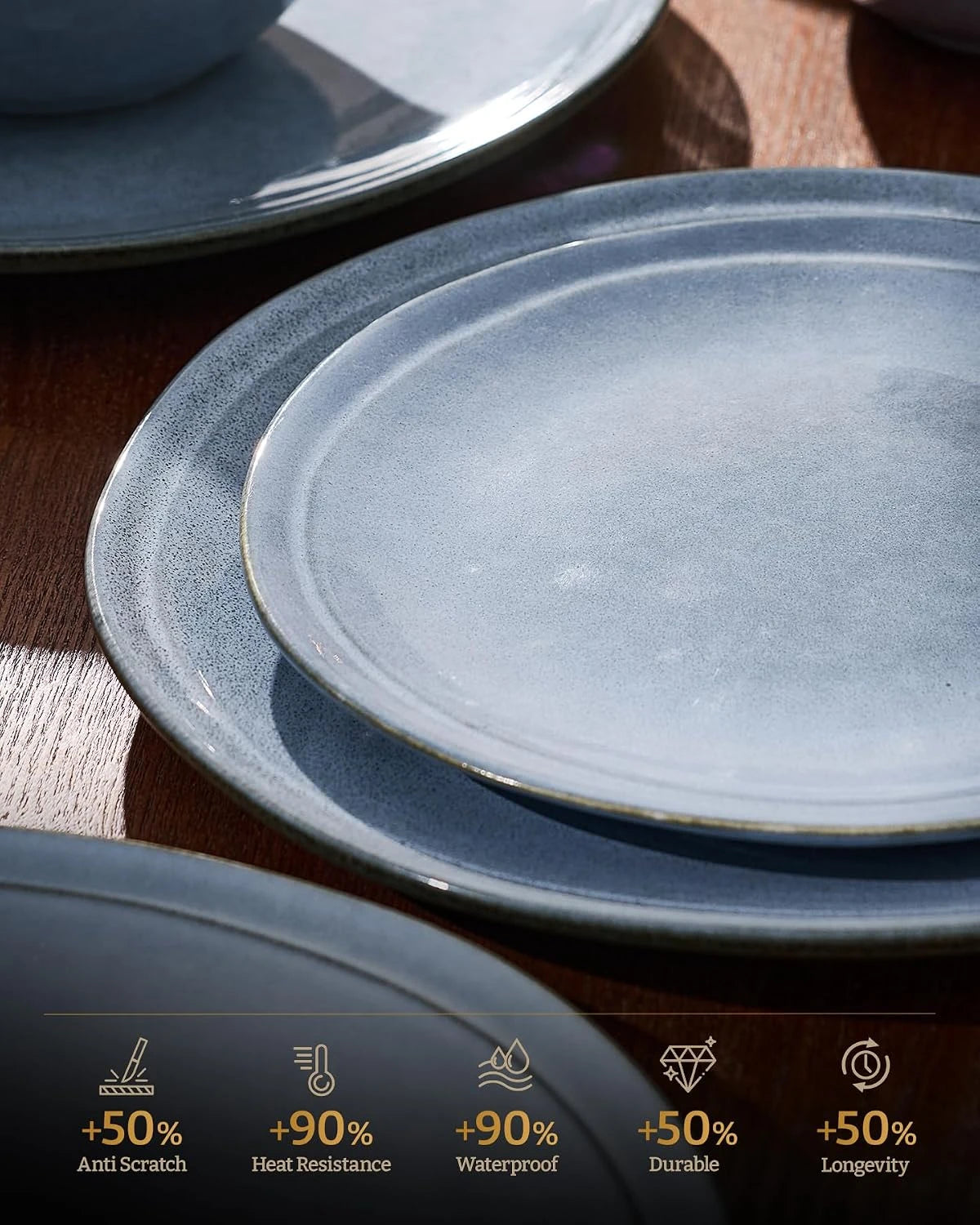 Famiware Aegean 12-Piece Stoneware Dinnerware Set, Service for 4 - Blue Grey - image 2