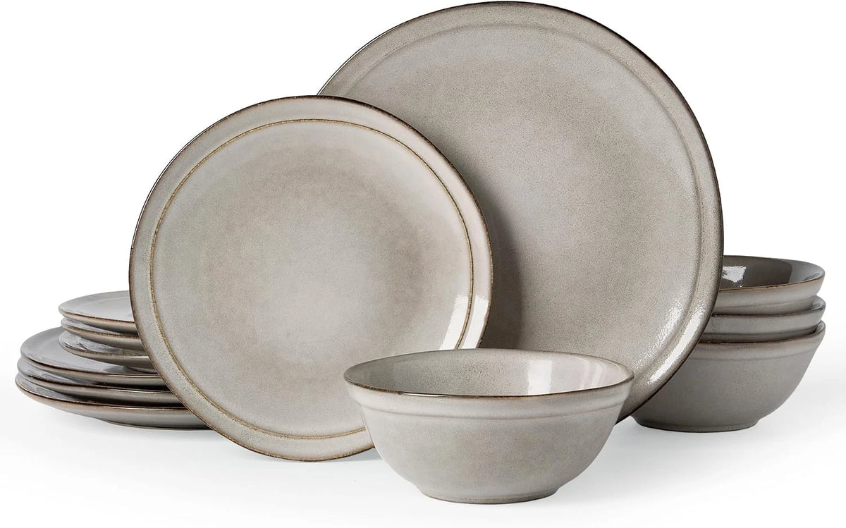 Famiware Aegean 12-Piece Stoneware Dinnerware Set, Service for 4 - Sand Beige - image 1