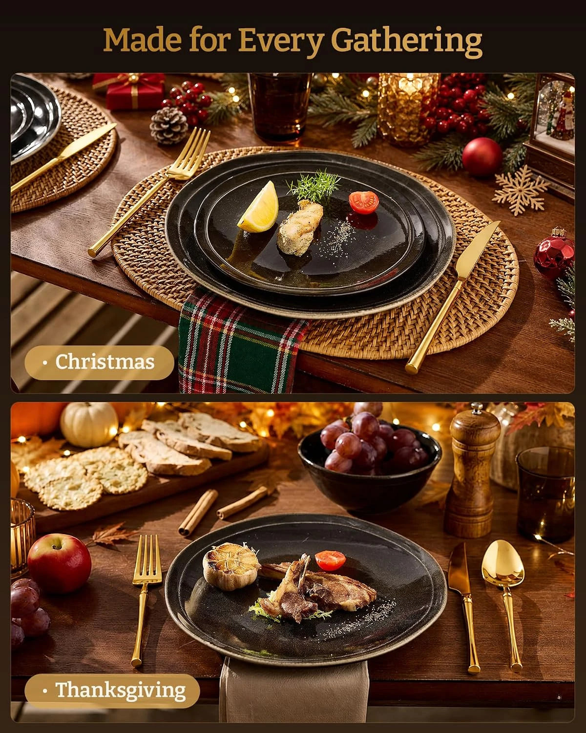 Famiware Aegean 24-Piece Stoneware Dinnerware Set, Service for 8 - Black Coffee - image 7