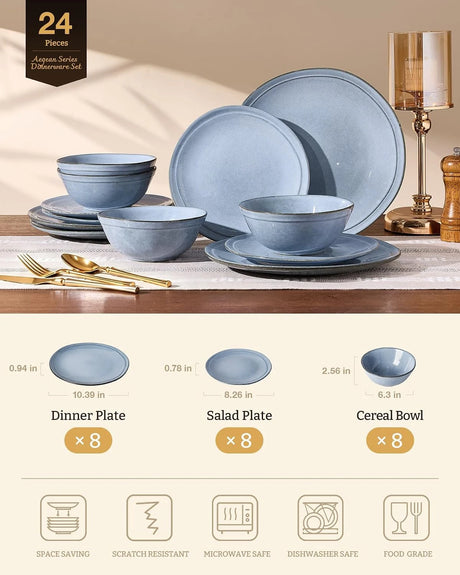 Famiware Aegean 24-Piece Stoneware Dinnerware Set, Service for 8 - Blue Grey - image 2