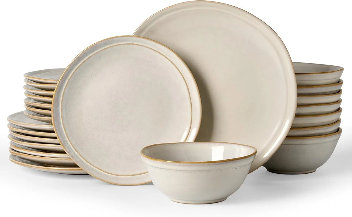 Famiware Aegean 24-Piece Stoneware Dinnerware Set, Service for 8 - Cappuccino White - image 1