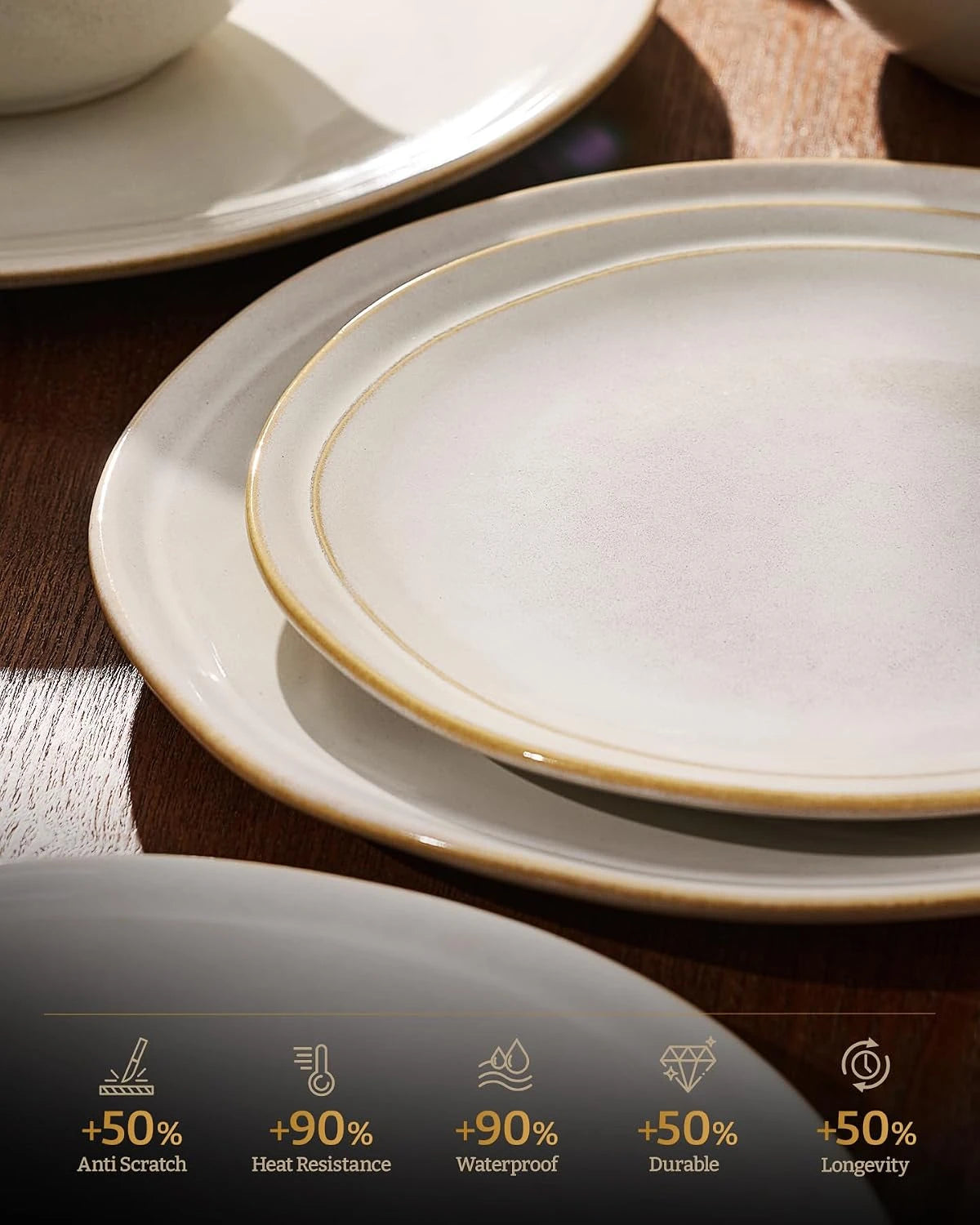Famiware Aegean 24-Piece Stoneware Dinnerware Set, Service for 8 - Cappuccino White - image 3