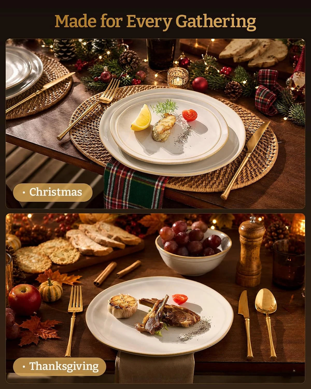 Famiware Aegean 24-Piece Stoneware Dinnerware Set, Service for 8 - Cappuccino White - image 7