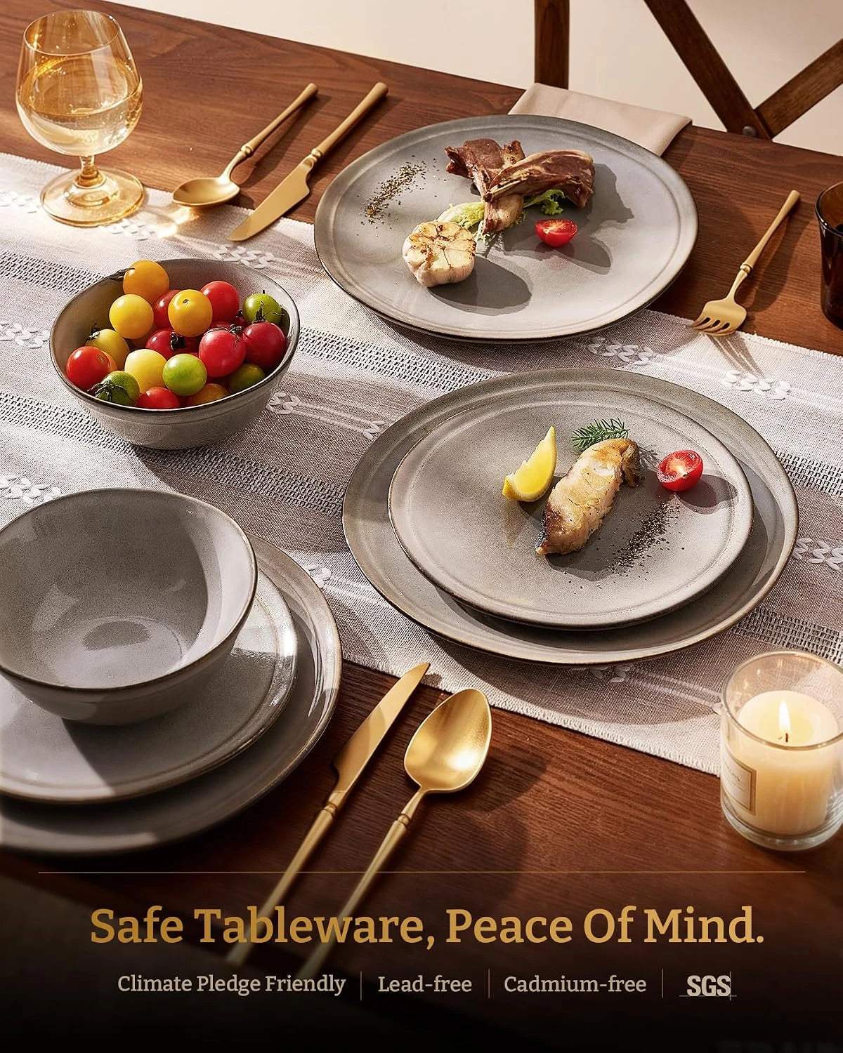Famiware Aegean 24-Piece Stoneware Dinnerware Set, Service for 8 - Sand Beige - image 3