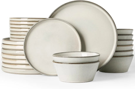 Vajilla de gres Famiware Annecy de 24 piezas, servicio para 8 personas - Gris/Blanco - imagen 1