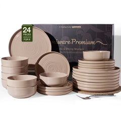 Famiware Constellation 24-Piece Stoneware Dinnerware Set - Cinnamon Brown - 01