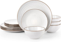 Famiware Eden 12-Piece Stoneware Dinnerware Set, Service for 4 - White Circle - image 1