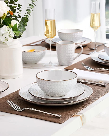 Famiware Eden 12-Piece Stoneware Dinnerware Set, Service for 4 - White Circle - image 2