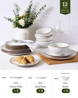 Famiware Eden 12-Piece Stoneware Dinnerware Set, Service for 4 - White Circle - image 3