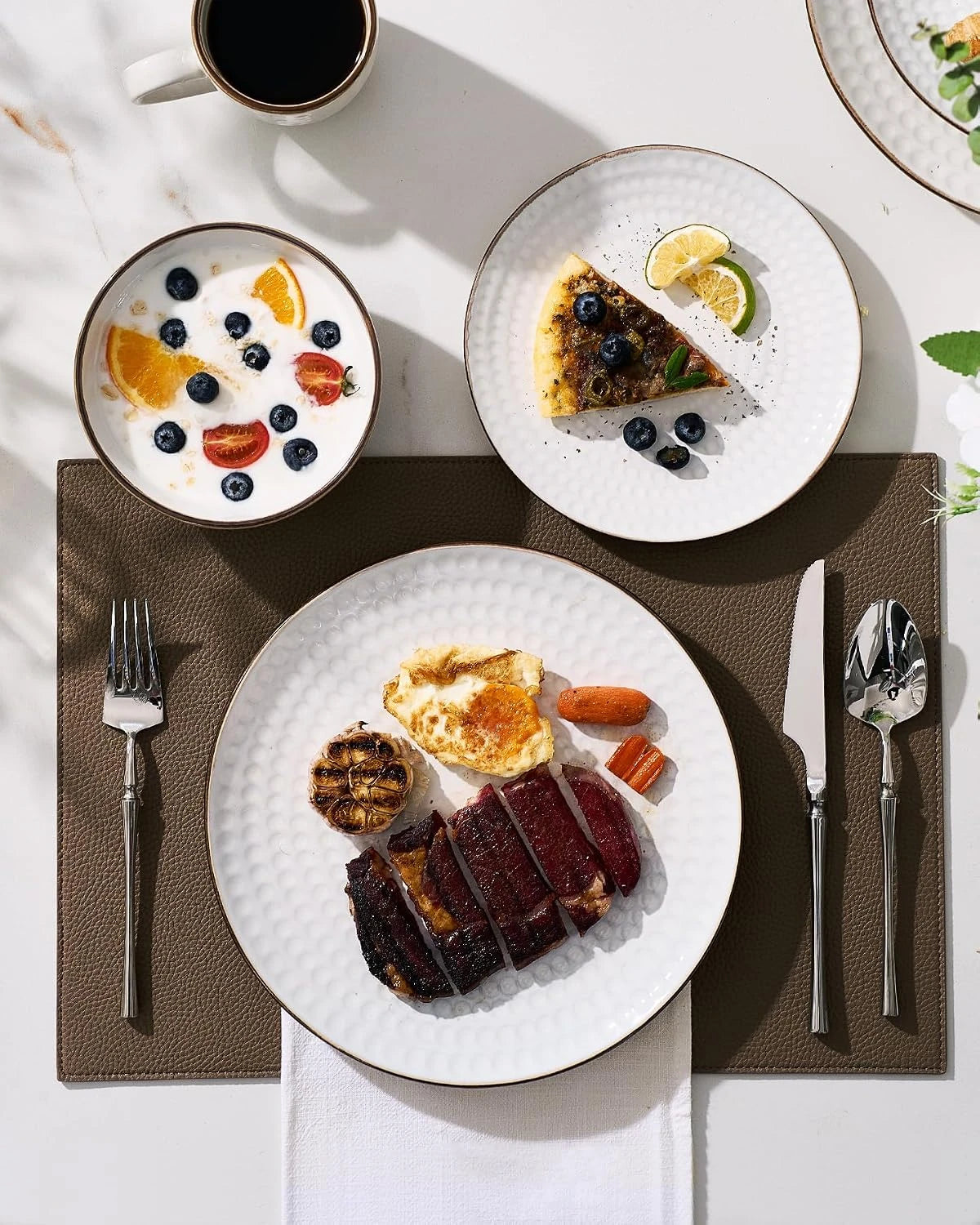 Famiware Eden 12-Piece Stoneware Dinnerware Set, Service for 4 - White Circle - image 4