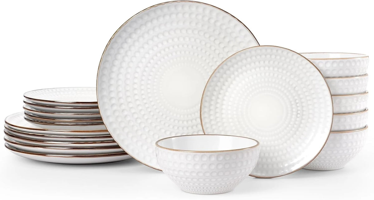Famiware Eden 18-Piece Stoneware Dinnerware Set, Service for 6 - White Circle - image 1
